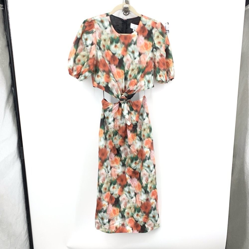 J Crew Liberty Women Size 4 Small Dress Cutout Short Sleeve Hazy Days Floral Red